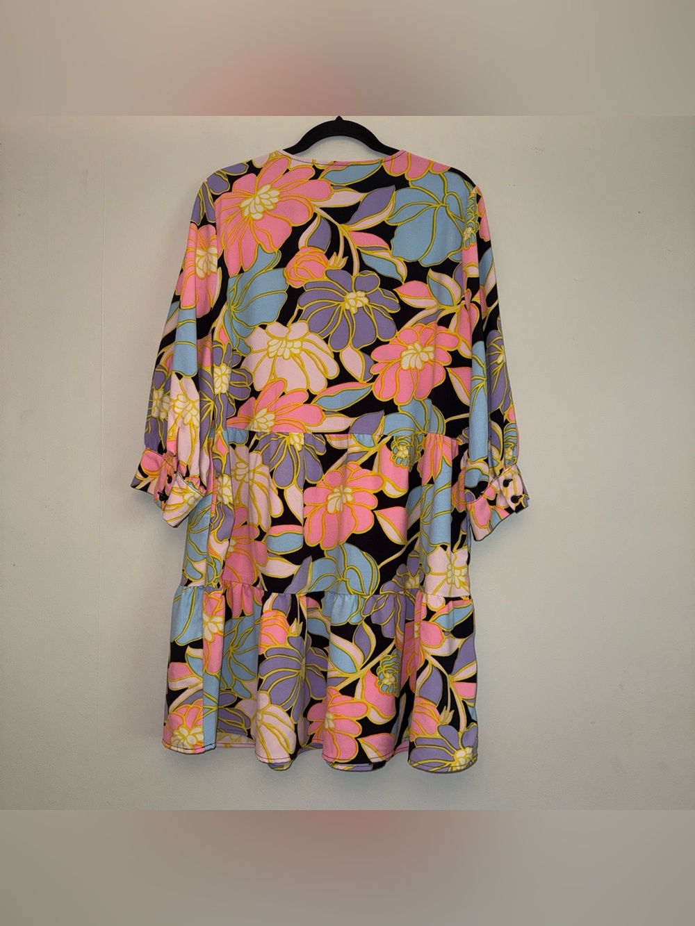 WHO WHAT WEAR women’s Multicoloured floral print dress with bell sleeves sz L ✨ - Picture 9 of 10